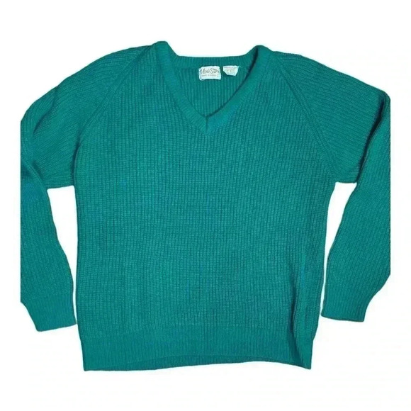 Vintage 80s The Mens Store at Sears Green Cable Knit Sweater Sz L Kurt Cobain - Picture 1 of 6